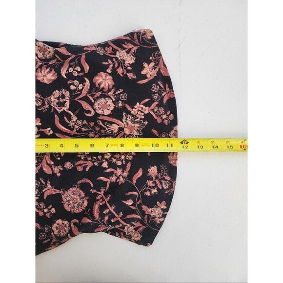 Free People Shirt Womens Medium Black Floral Lace Trim Deep V Neck Y2k Milkmaid - Picture 8 of 13